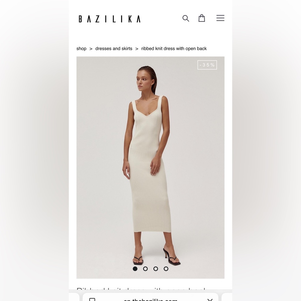 BAZILIKA Elegant Cream Ribbed Knit Dress